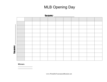 100 Square MLB Opening Day Grid 