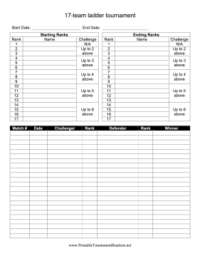 Printable 17-Team Ladder Tournament Bracket