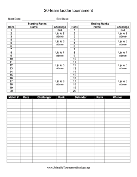 20-Team Ladder Tournament Bracket 