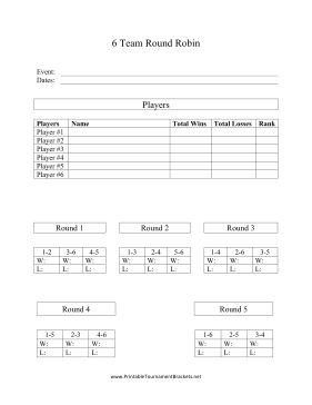 Printable 6 Team Round Robin