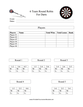 6-Team Round Robin Tournament Printable