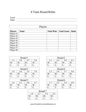 Printable 12 Team Round Robin Tournament Bracket