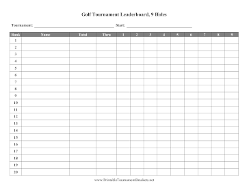 Golf Tournament Leaderboard 9 Holes 