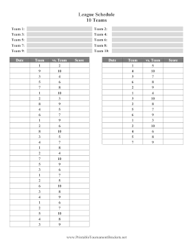 League Schedule 10 Teams 