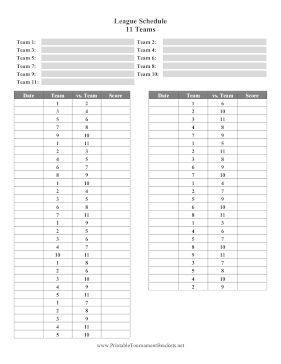 League Schedule 11 Teams 