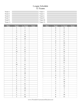 League Schedule 12 Teams 