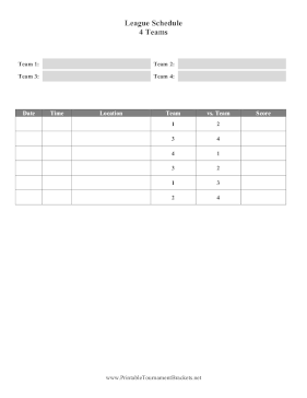 League Schedule 4 Teams 