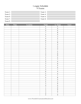 League Schedule 9 Teams 