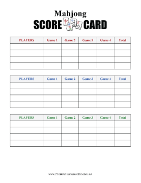 Mahjong Tournament Scorecard 
