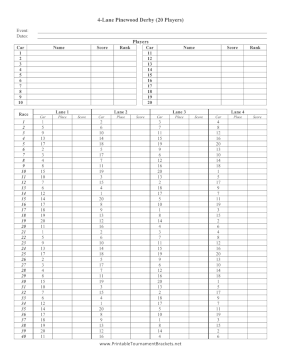 Pinewood Derby 4 Lanes 20 Players 