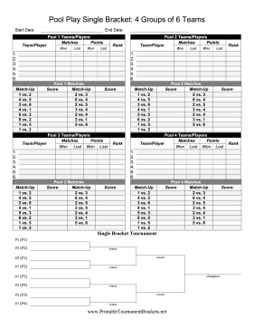 Pool Play Single Bracket 4 Groups Of 6 