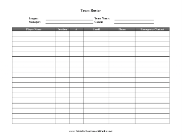 Team Roster Contact List 