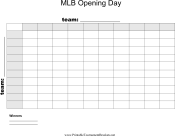100 Square MLB Opening Day Grid